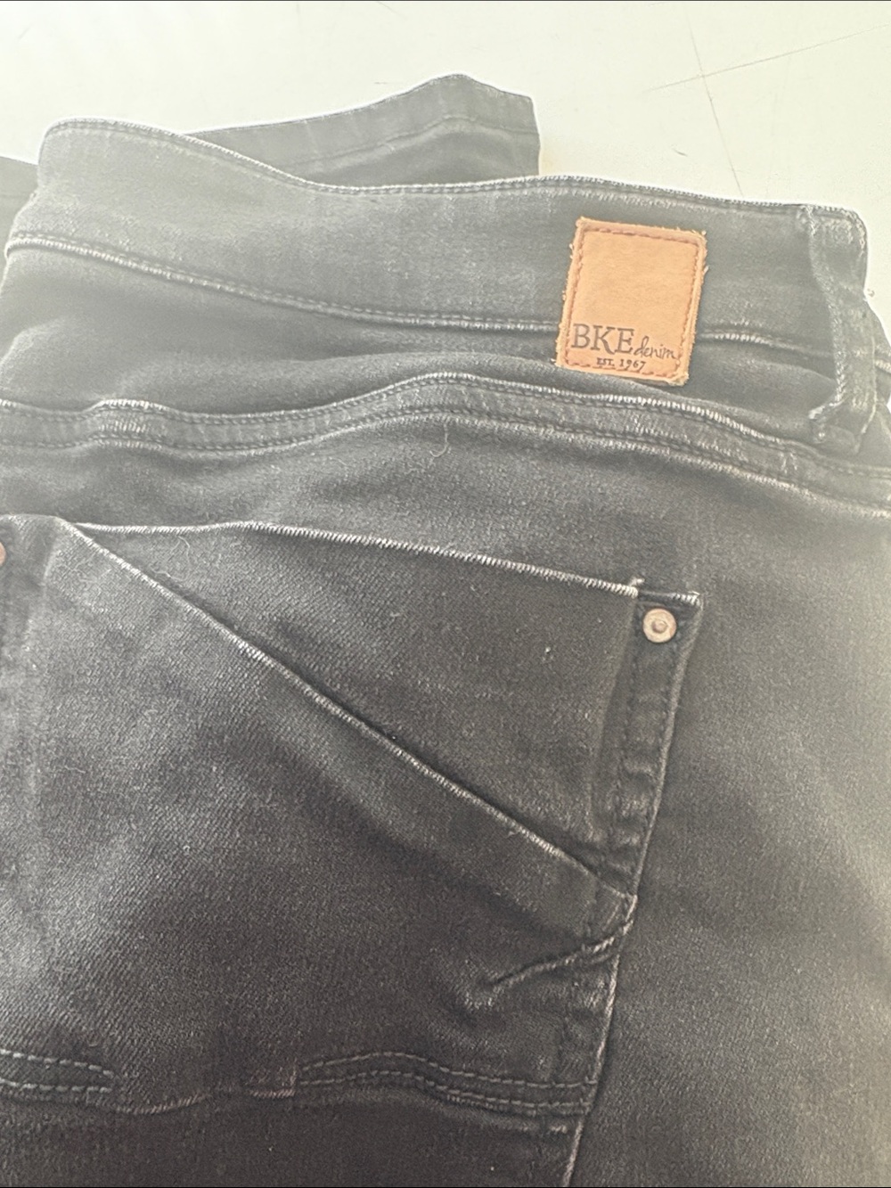 BKE Black Skinny Men's Jeans with Leather Logo Patch